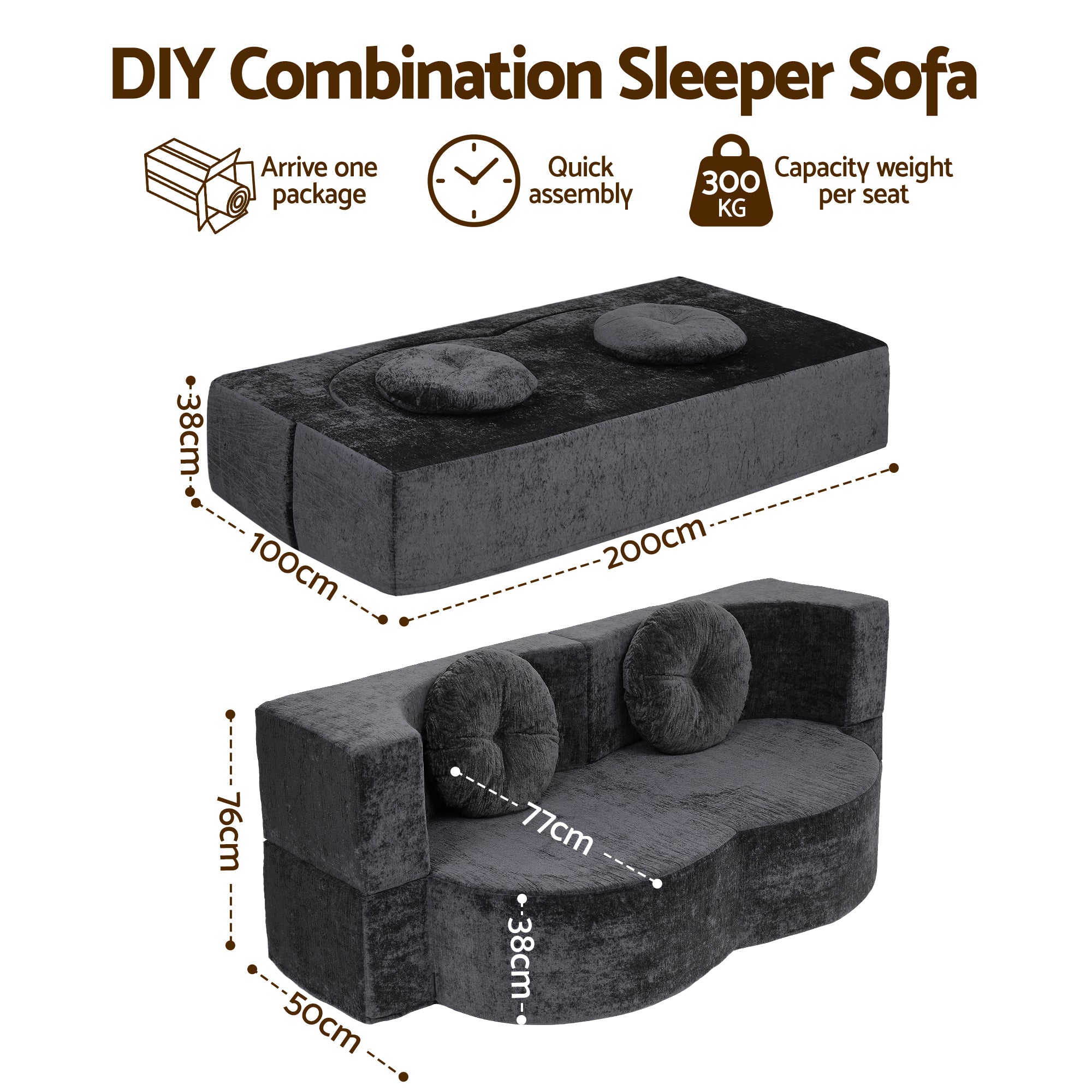Convertible Sofa Bed Folding Sleeper Couch | Simpledeals