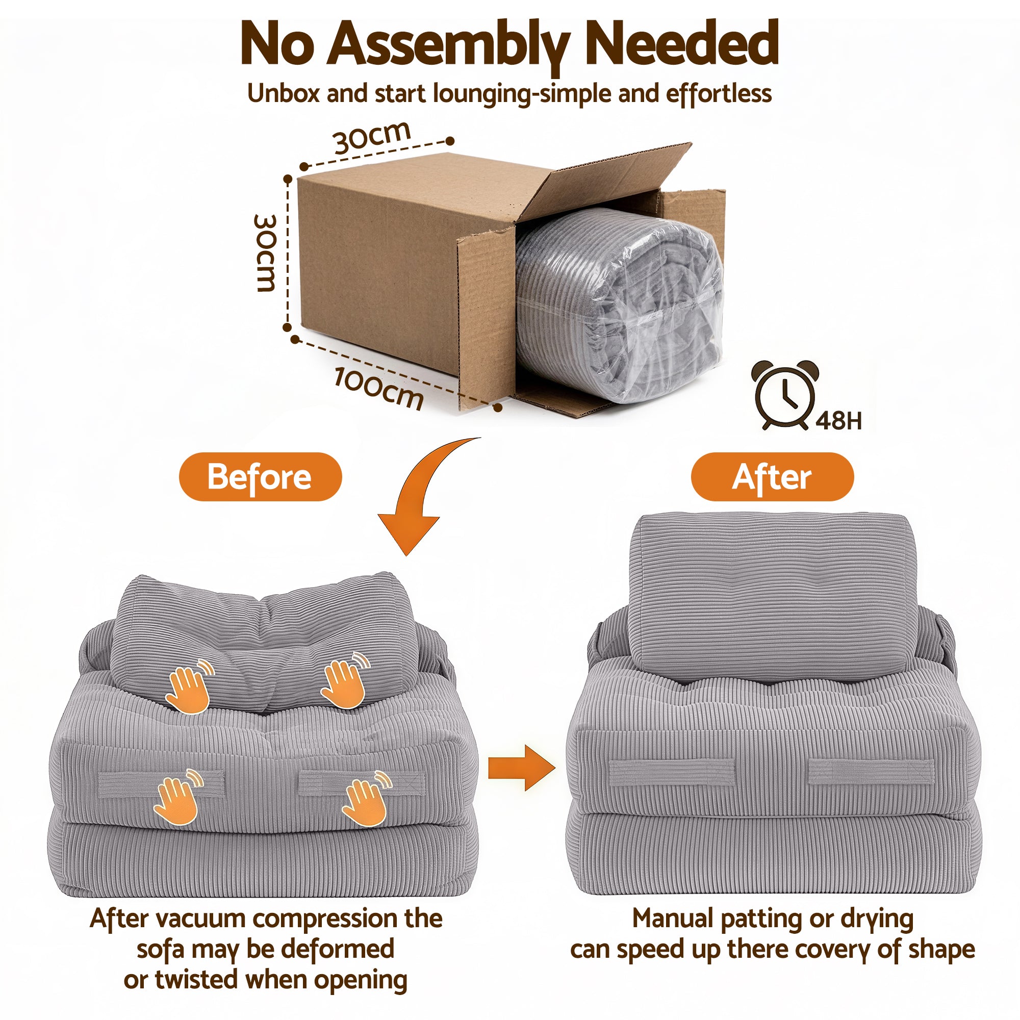 Artiss Corduroy Sofa Bed 1 Seater Pull Out Grey | Simpledeals