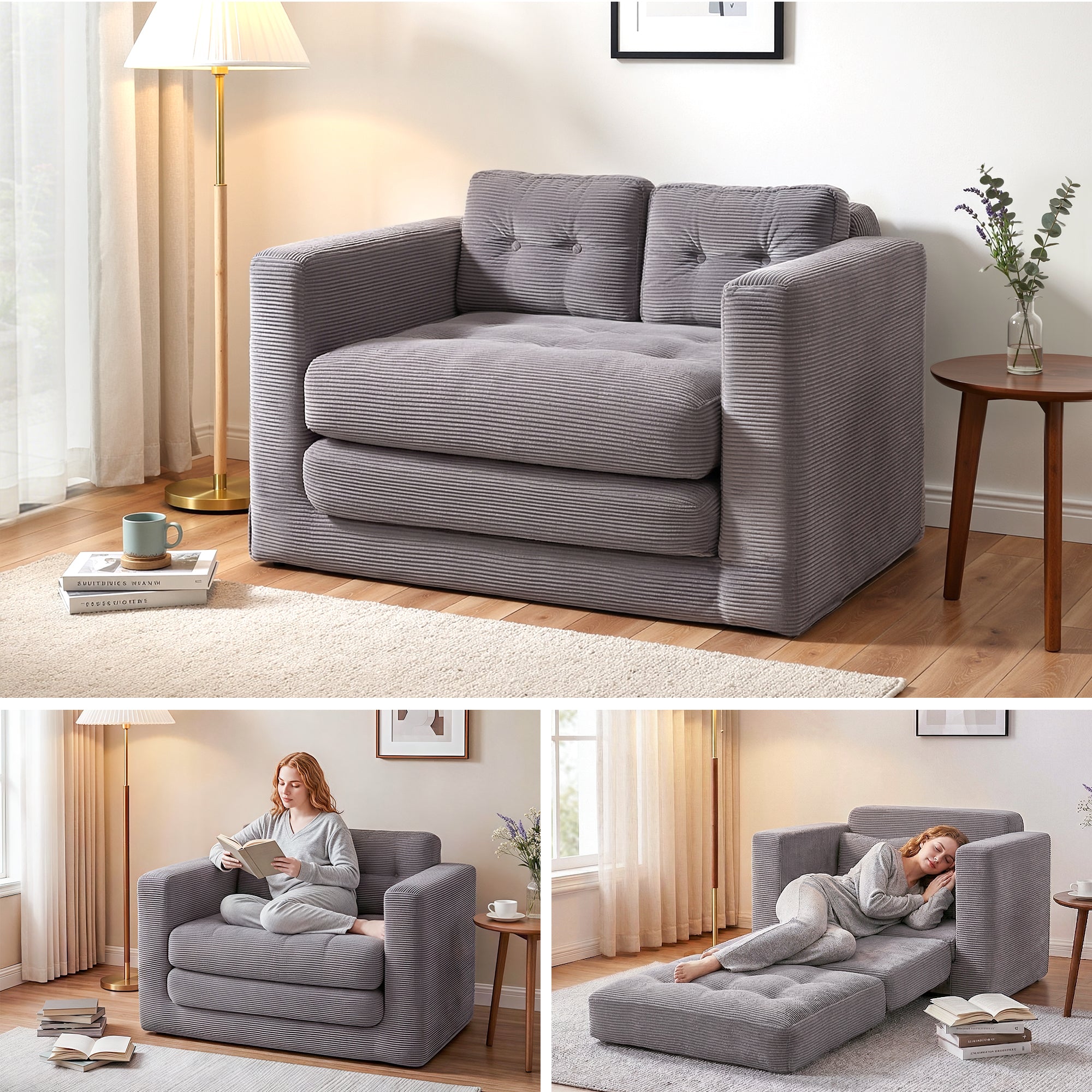 2 Seater Sofa Bed Pull Out Corduroy Couch | Simpledeals