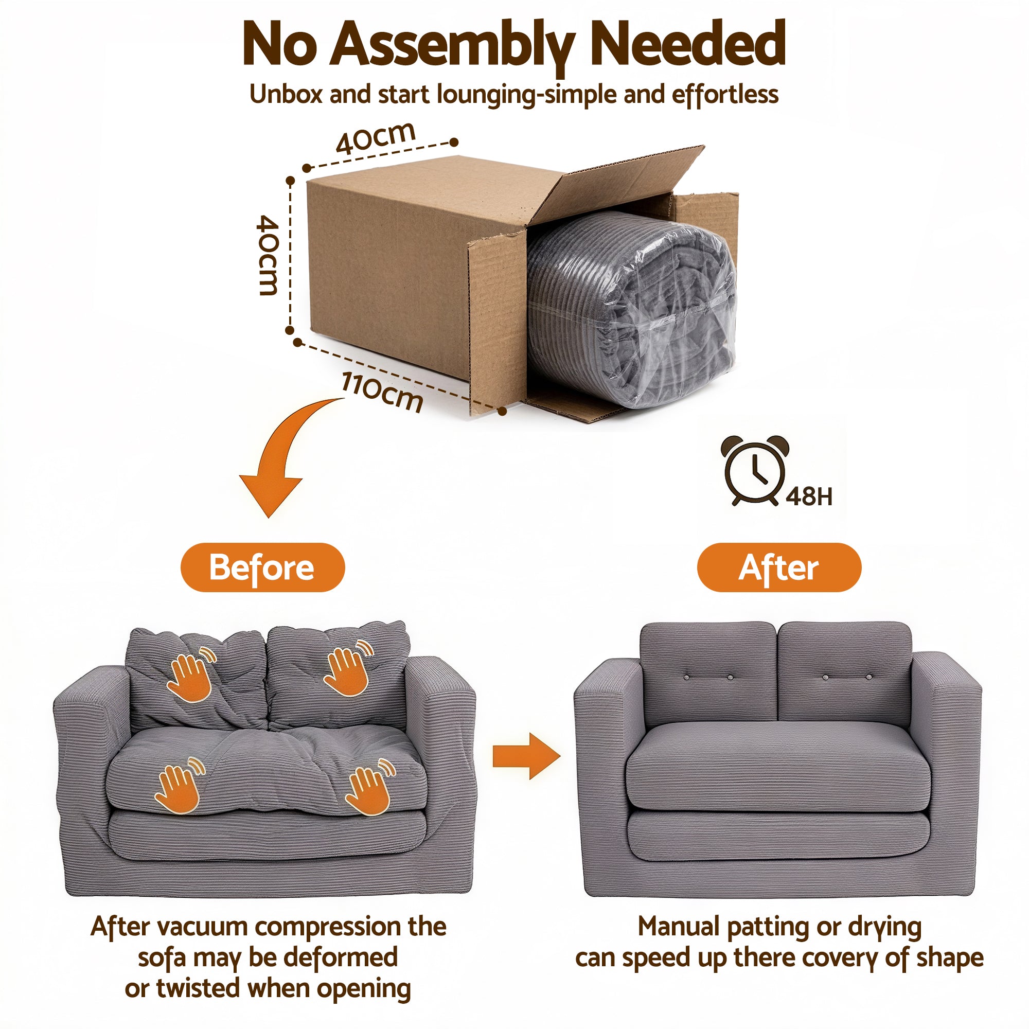 2 Seater Sofa Bed Pull Out Corduroy Couch | Simpledeals