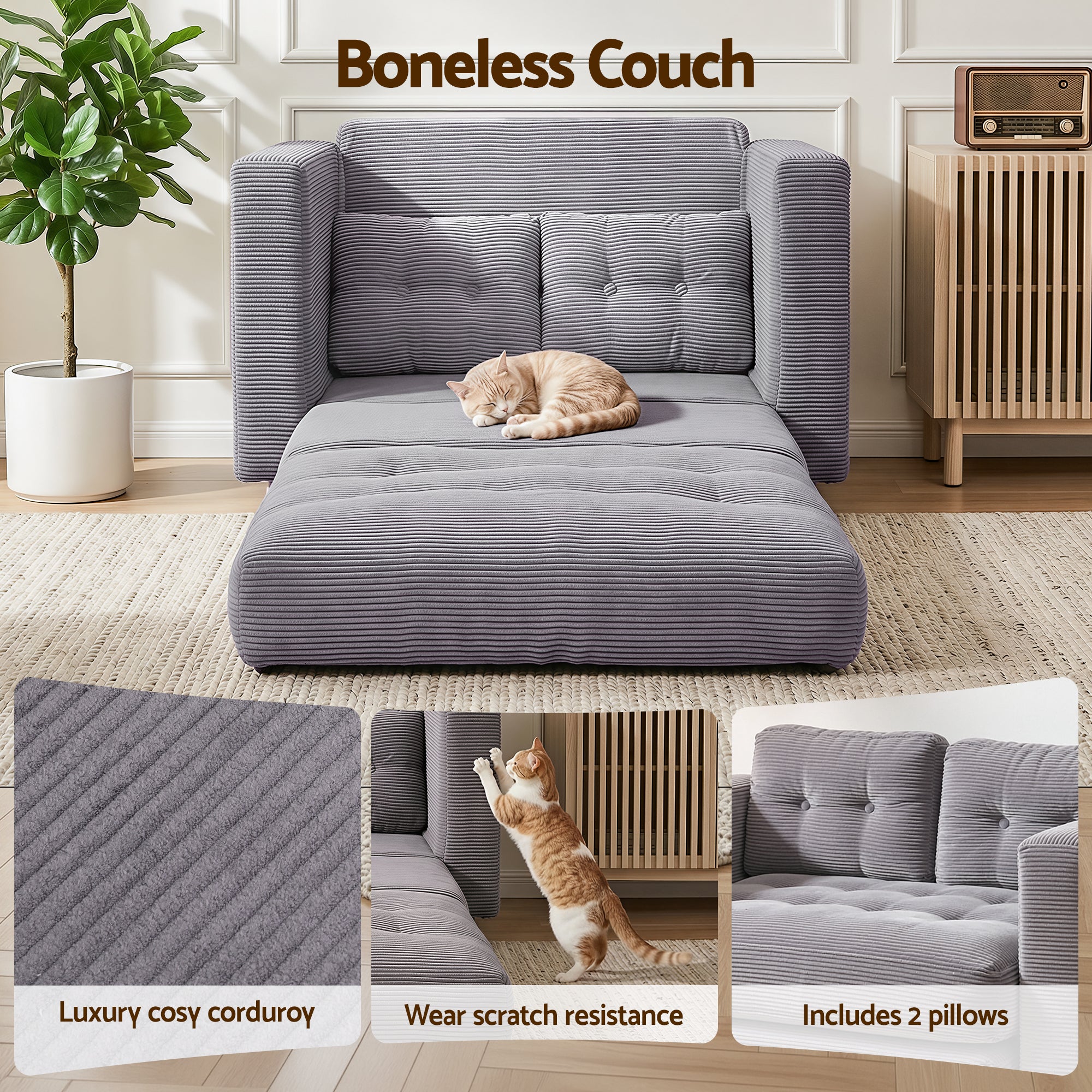 2 Seater Sofa Bed Pull Out Corduroy Couch | Simpledeals