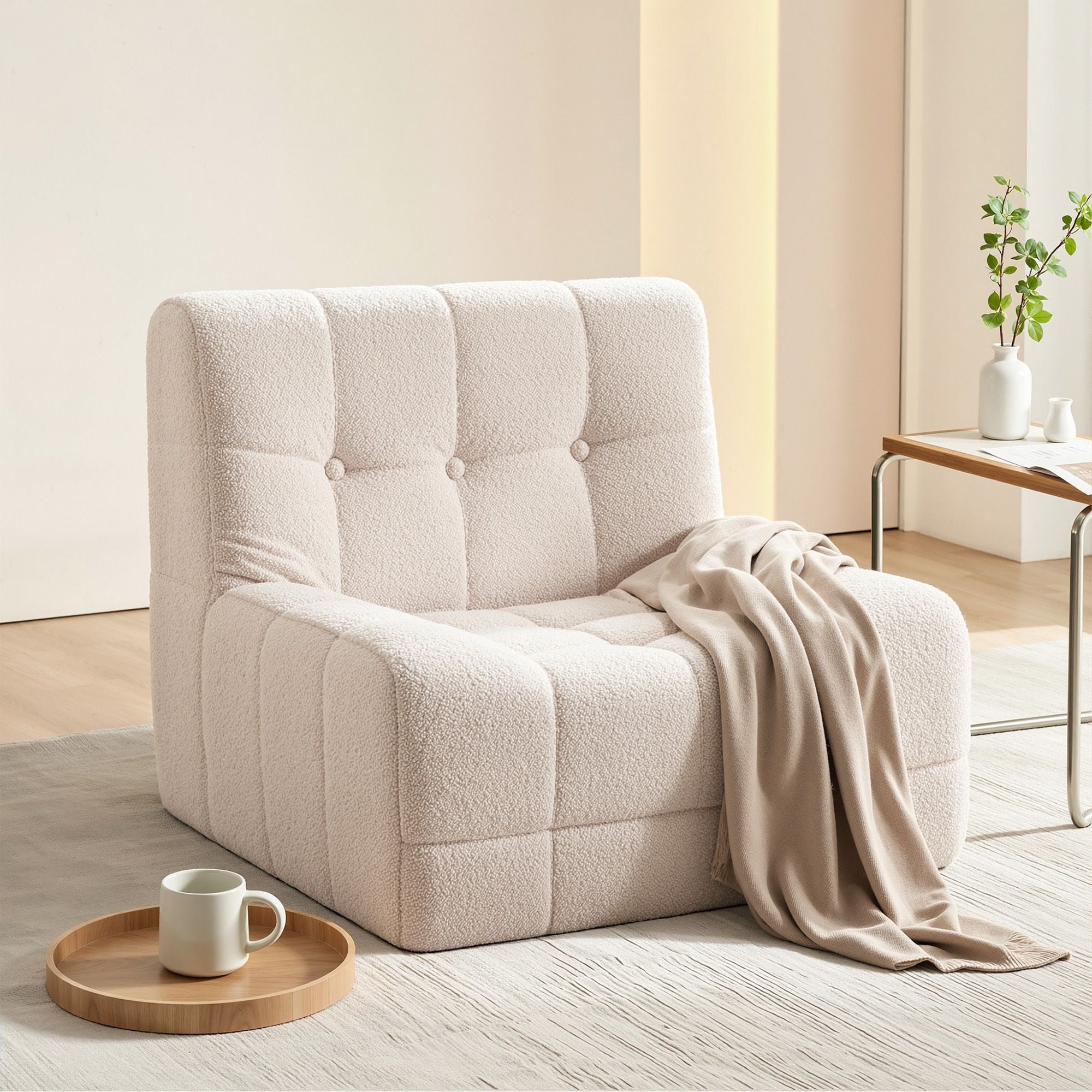 Floor Couch Single Sofa White Fabric | Simpledeals