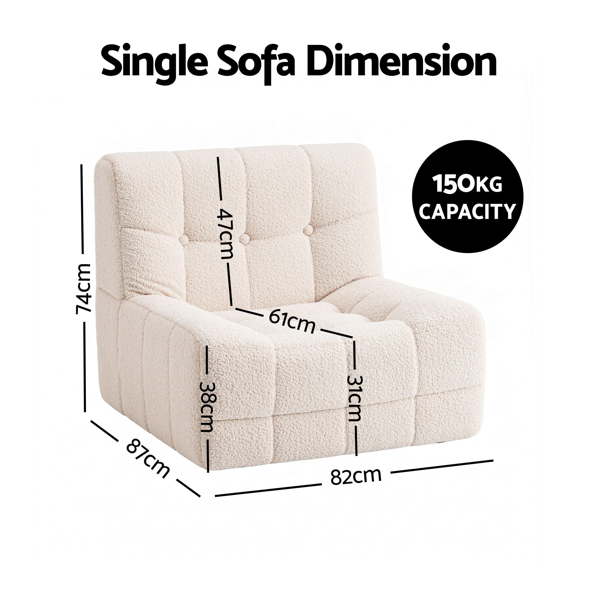 Floor Couch Single Sofa White Fabric | Simpledeals