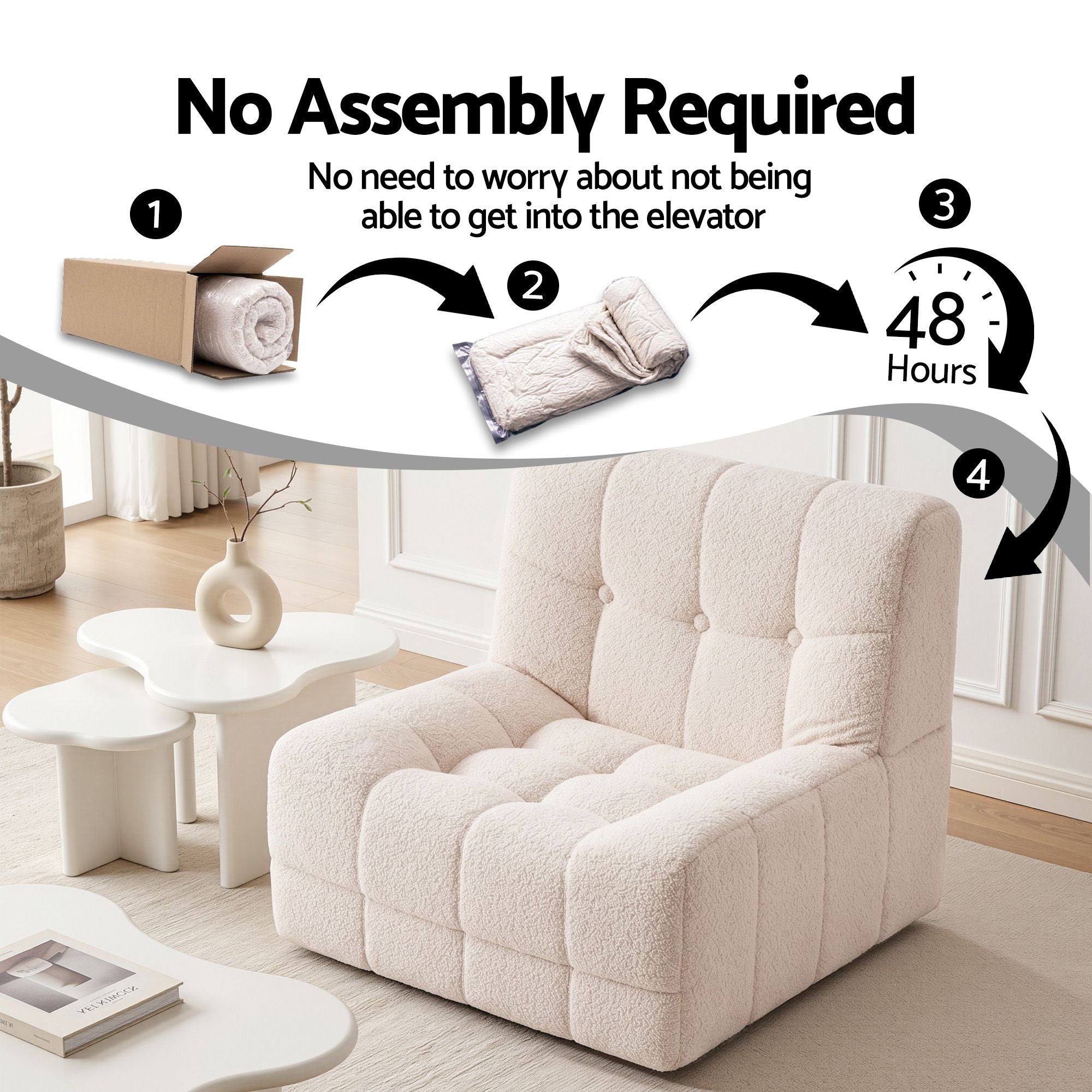 Floor Couch Single Sofa White Fabric | Simpledeals
