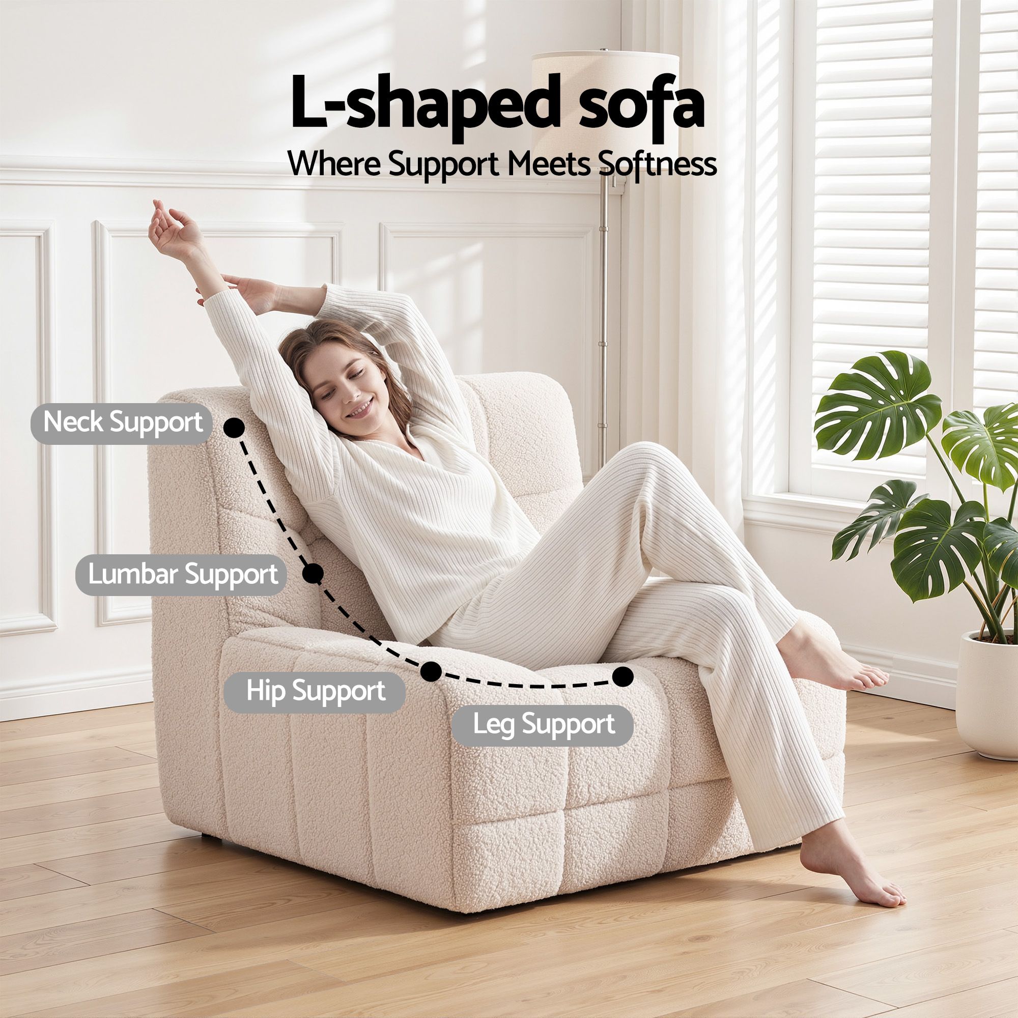 Floor Couch Single Sofa White Fabric | Simpledeals