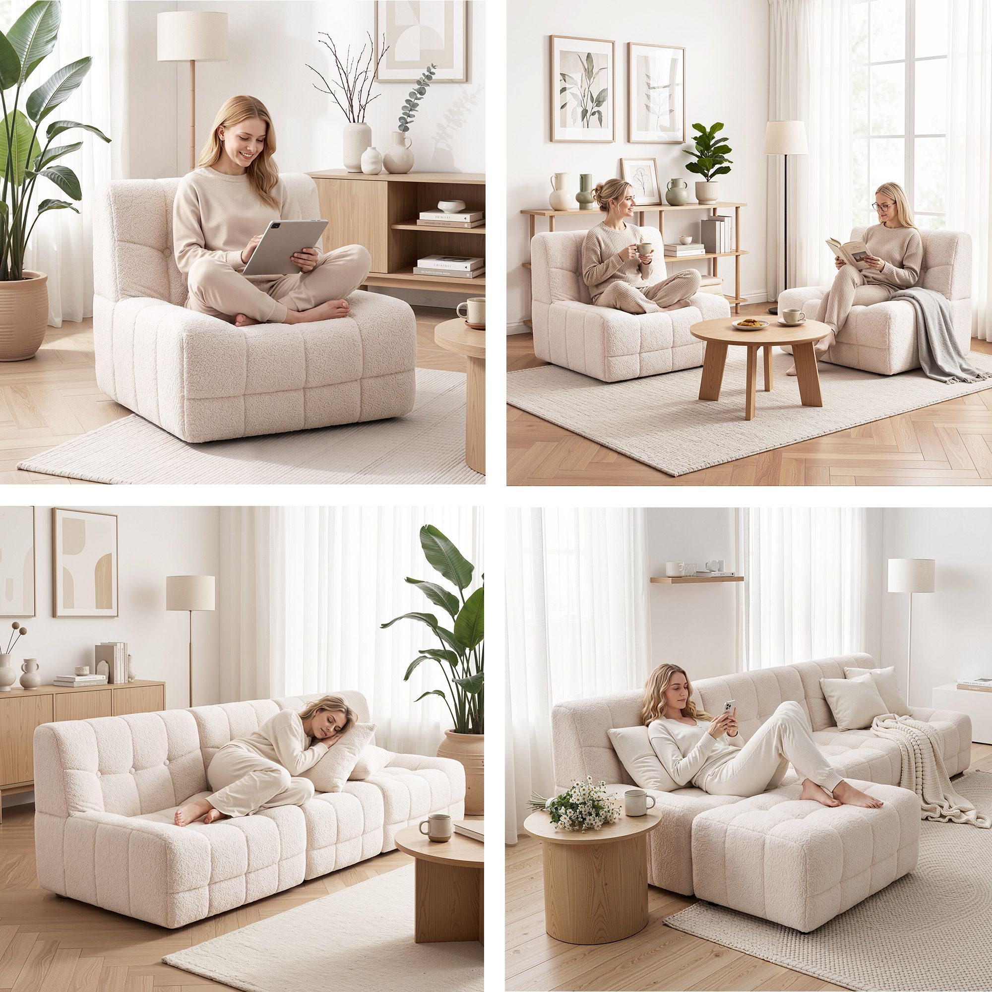 Floor Couch Single Sofa White Fabric | Simpledeals