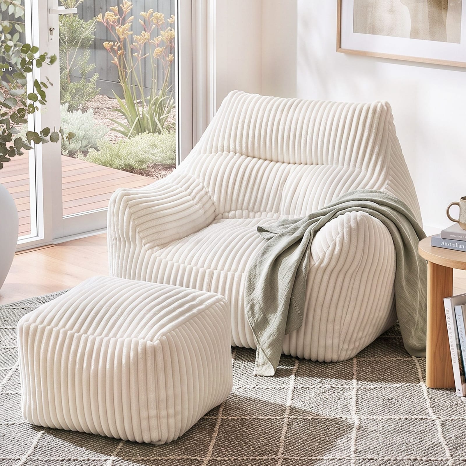 Bean Bag Sofa Ottoman White 103x102x71cm