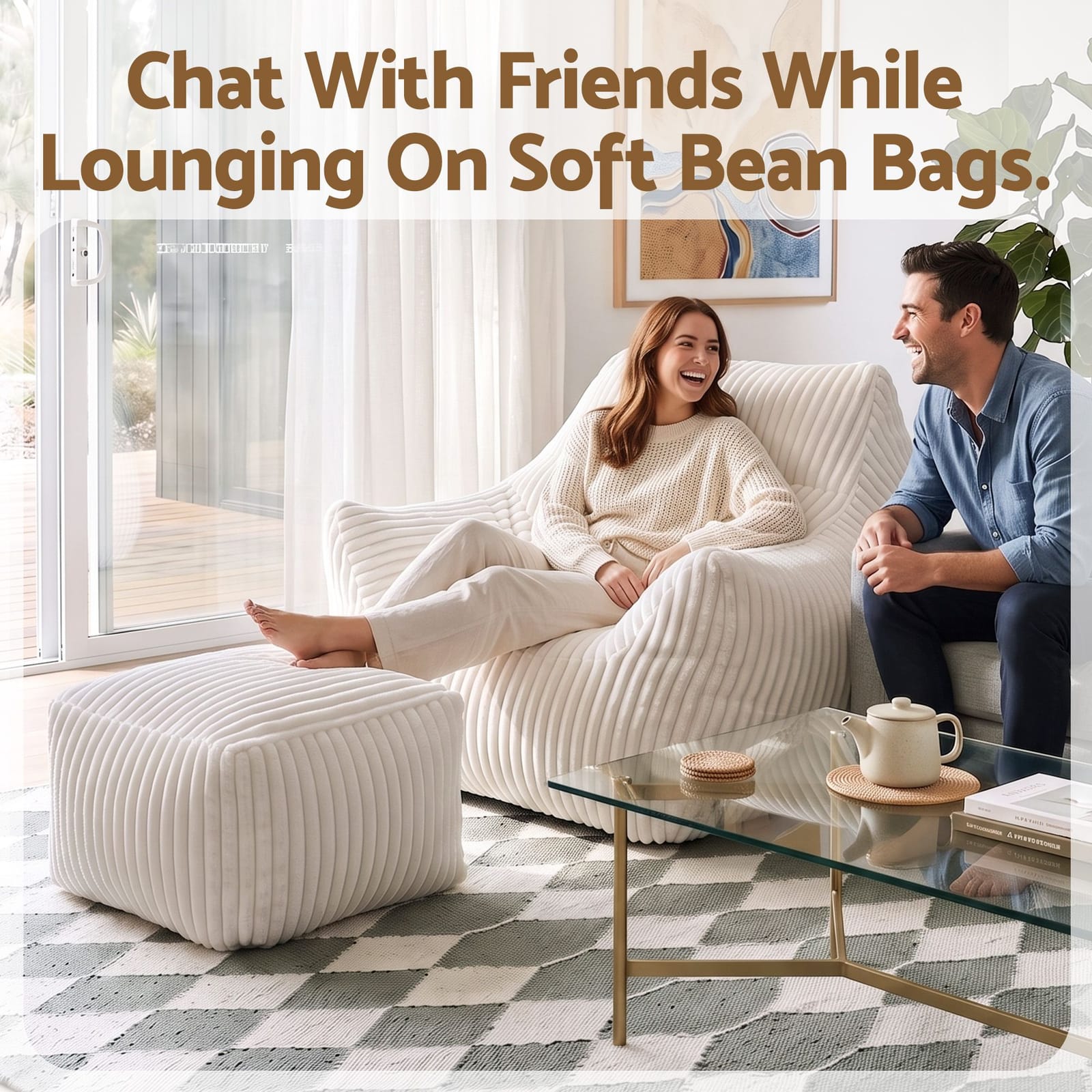 Bean Bag Sofa Ottoman White 103x102x71cm