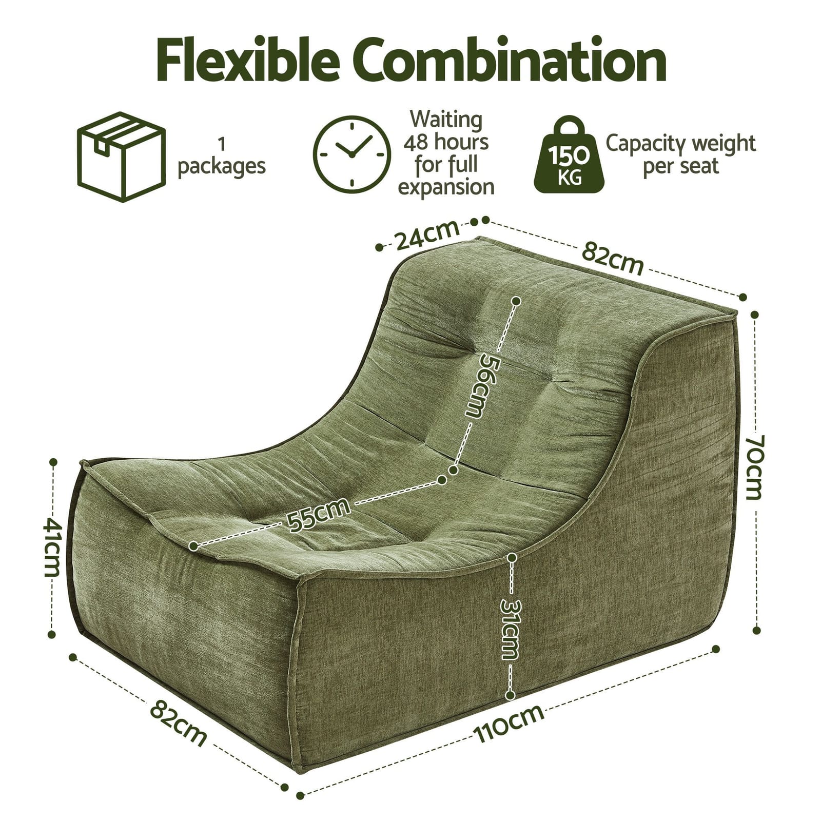 Floor Sofa Chenille Green 82x110x70cm