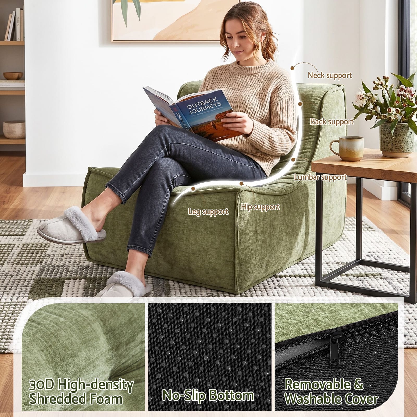 Floor Sofa Chenille Green 82x110x70cm