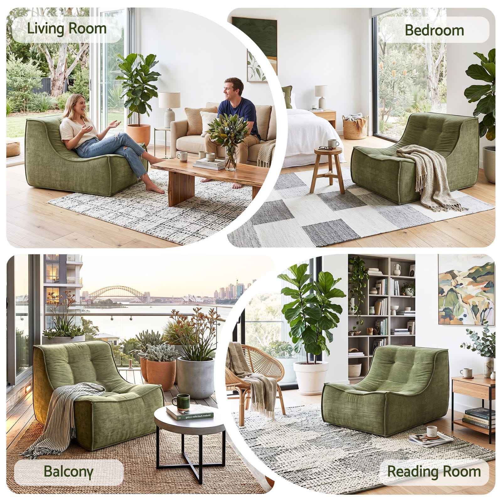 Floor Sofa Chenille Green 82x110x70cm