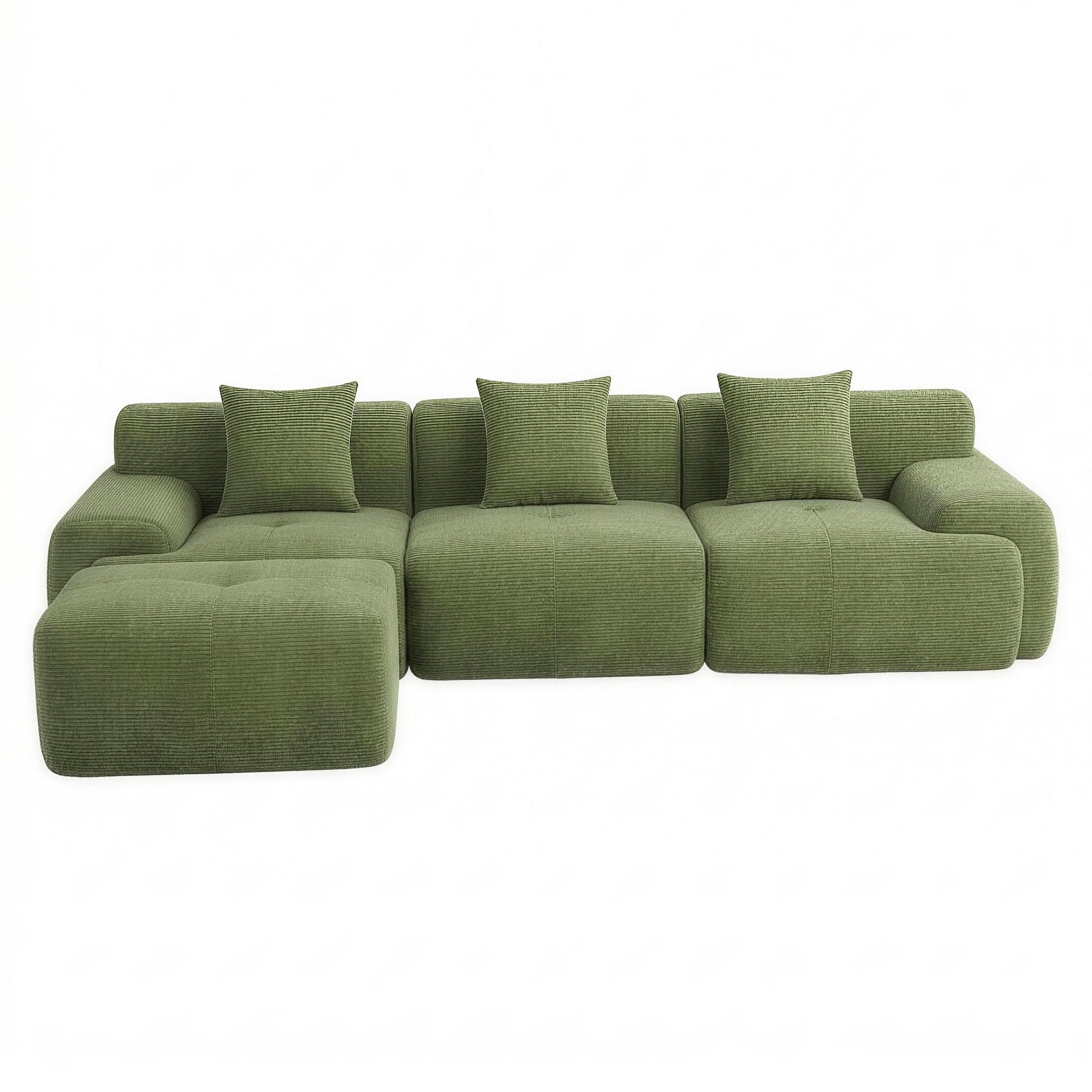 300cm L-Shaped Modular Sofa Green Corduroy | Simpledeals