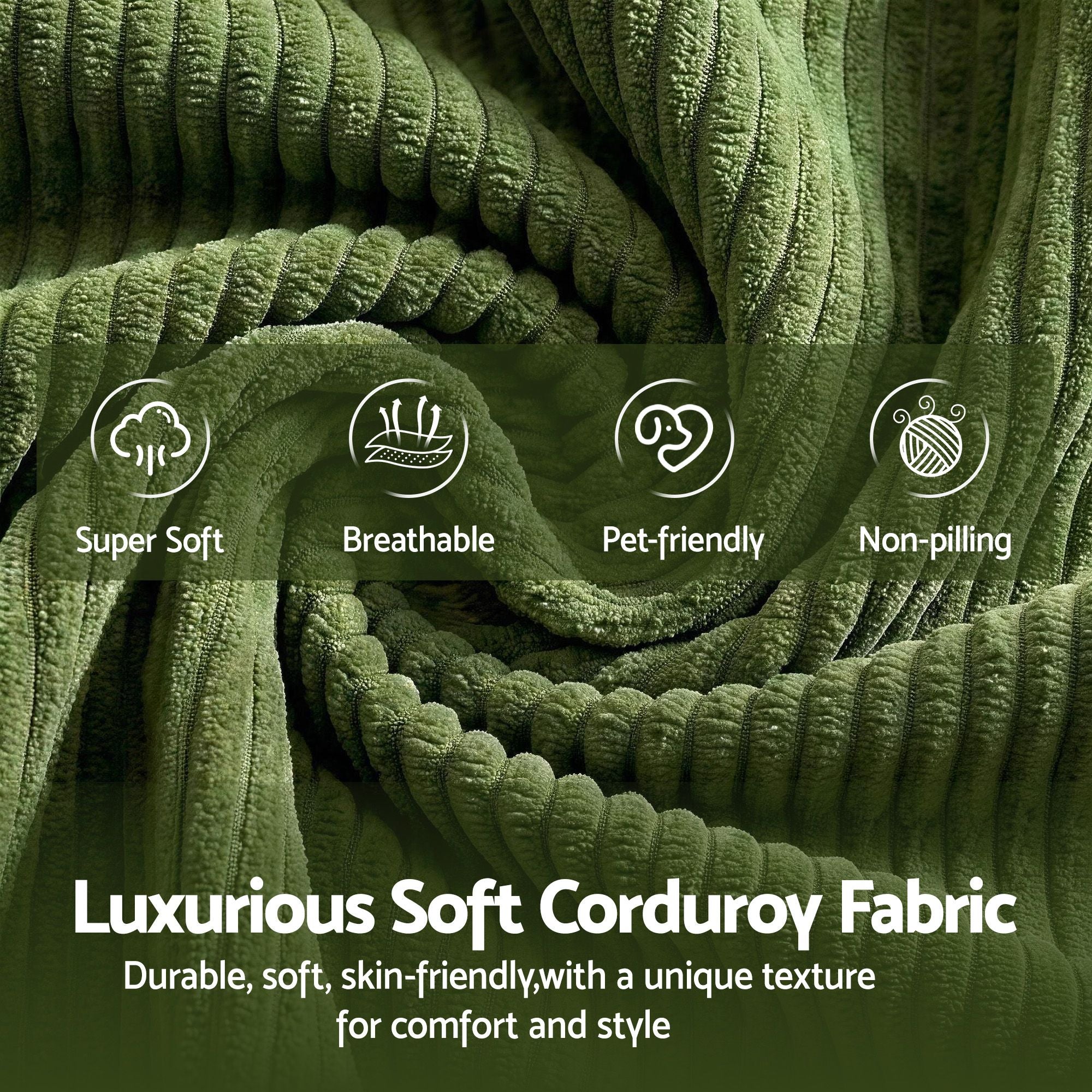 300cm L-Shaped Modular Sofa Green Corduroy | Simpledeals