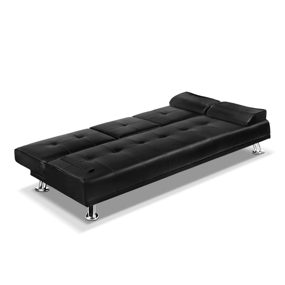 3 Seater PU Leather Sofa Bed - Black