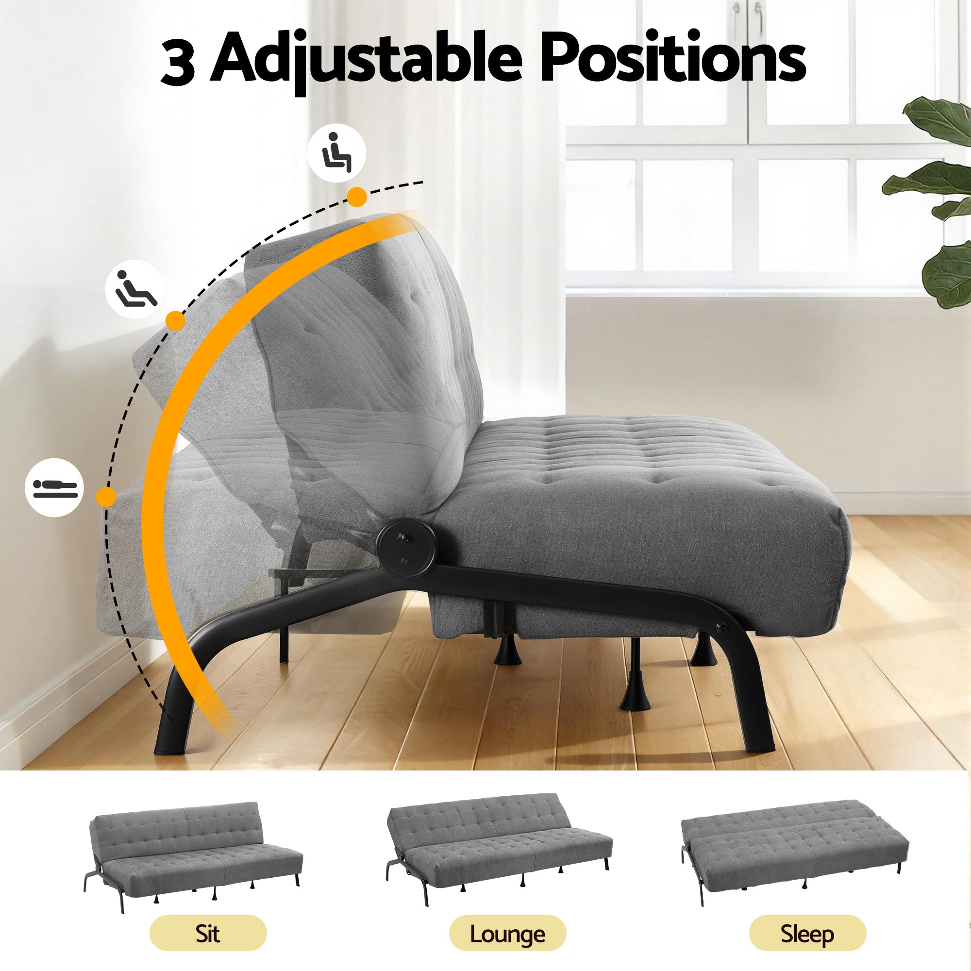 Artiss 3 Seater Sofa Bed Futon Couch Grey | Simpledeals