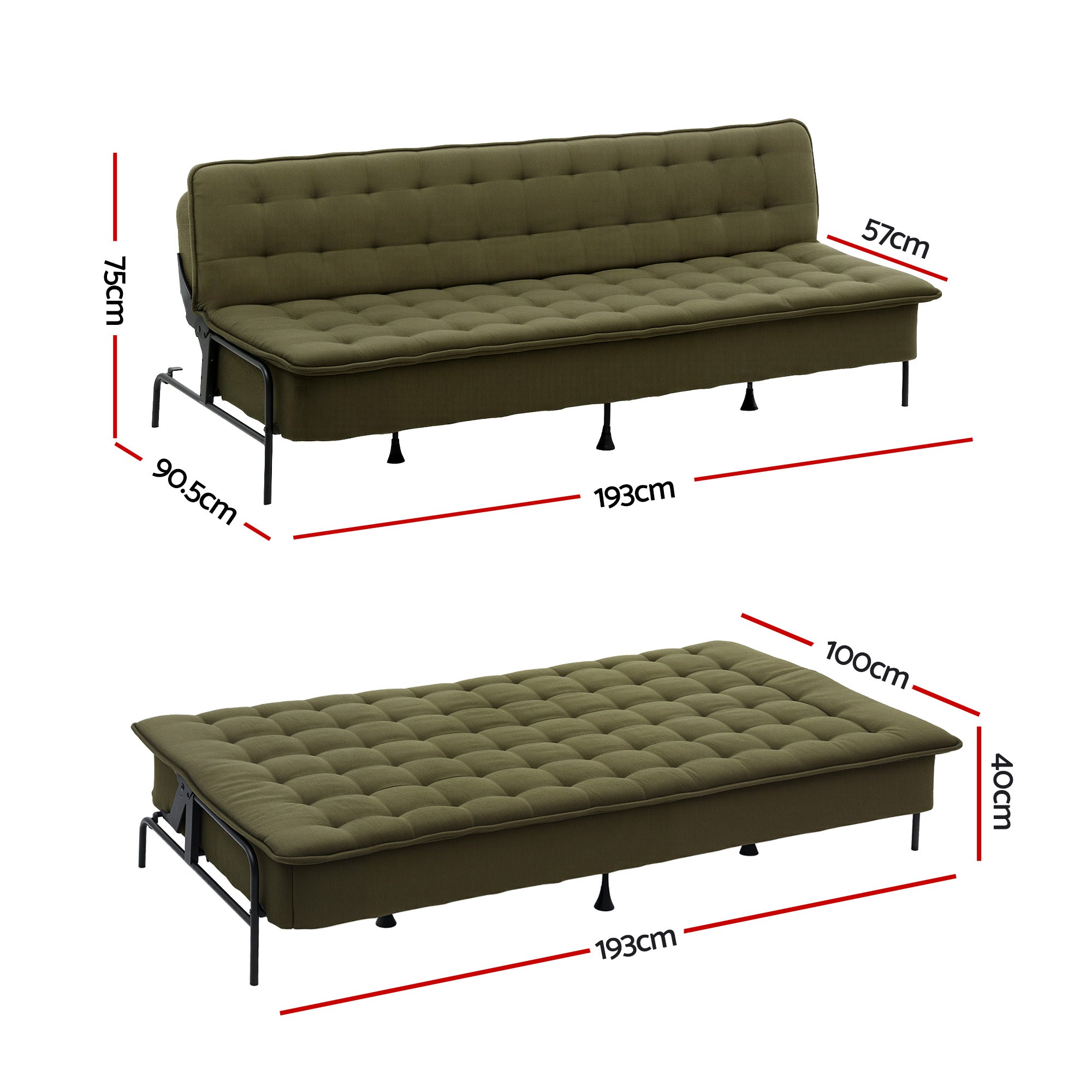 Artiss 3 Seater Sofa Bed Futon 1.9m Innerspring | Simpledeals