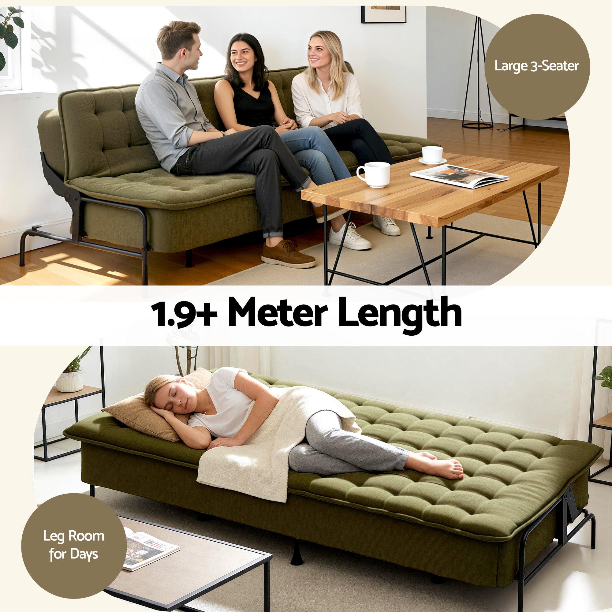 Artiss 3 Seater Sofa Bed Futon 1.9m Innerspring | Simpledeals