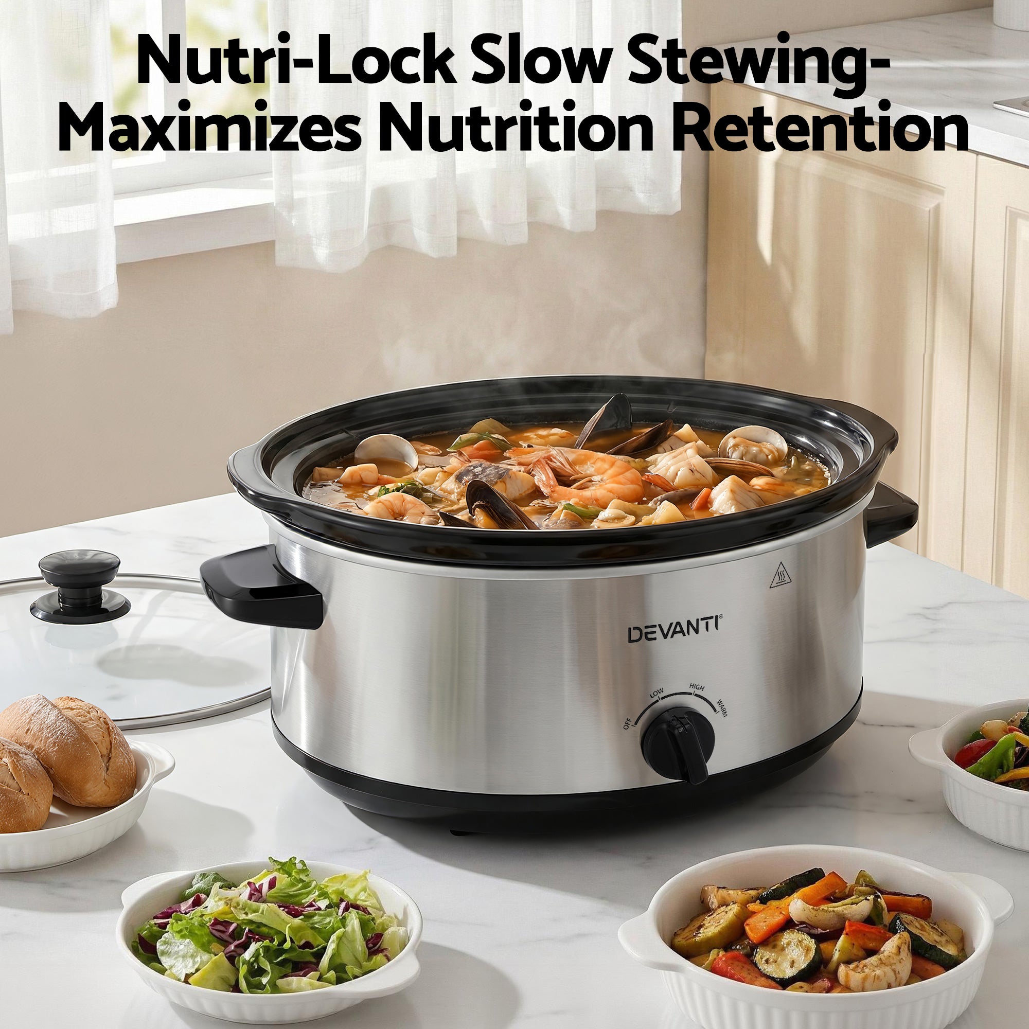 6.5L Electric Slow Cooker Multi Cooker 3 Heat Settings Keep Warm Pot Large