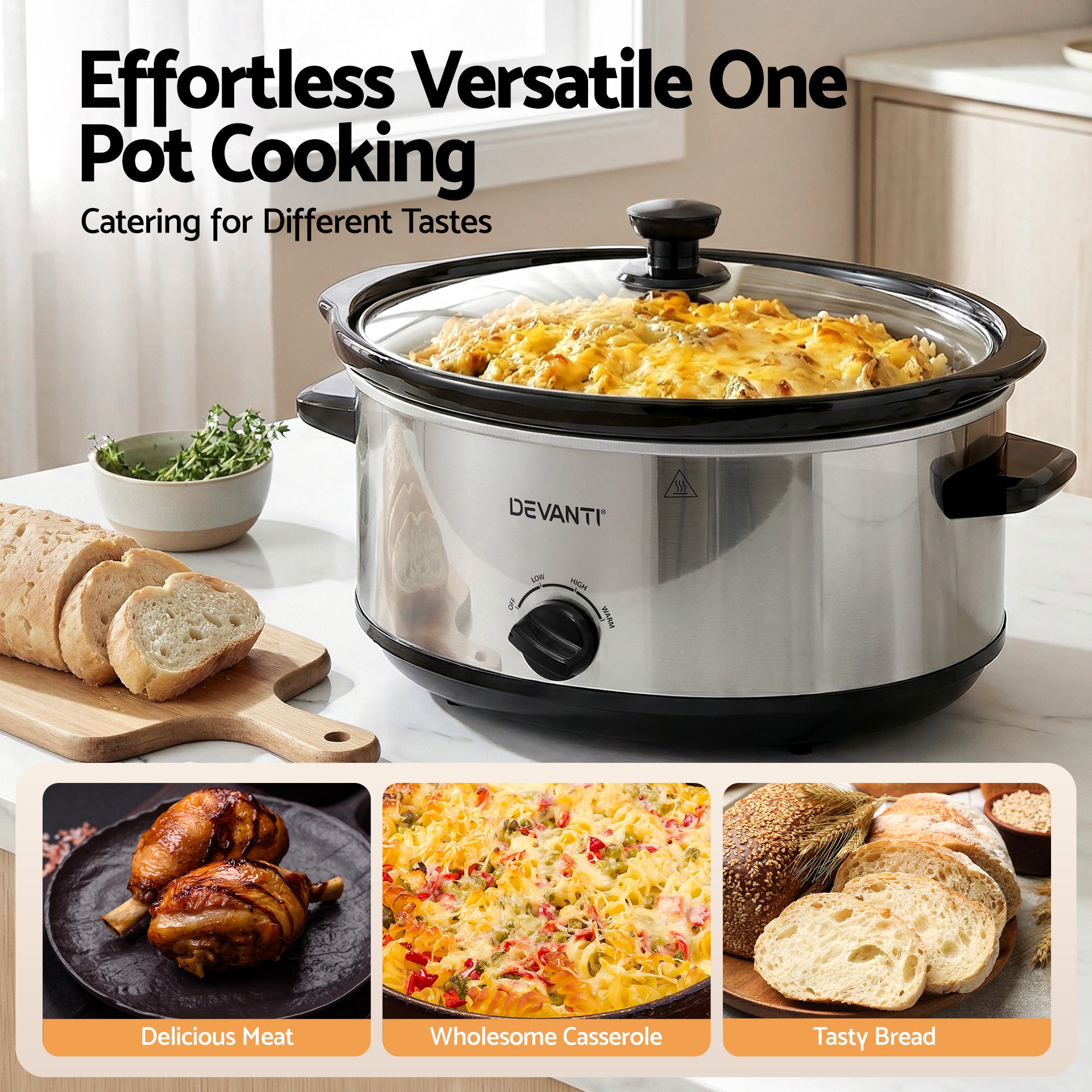 6.5L Electric Slow Cooker Multi Cooker 3 Heat Settings Keep Warm Pot Large