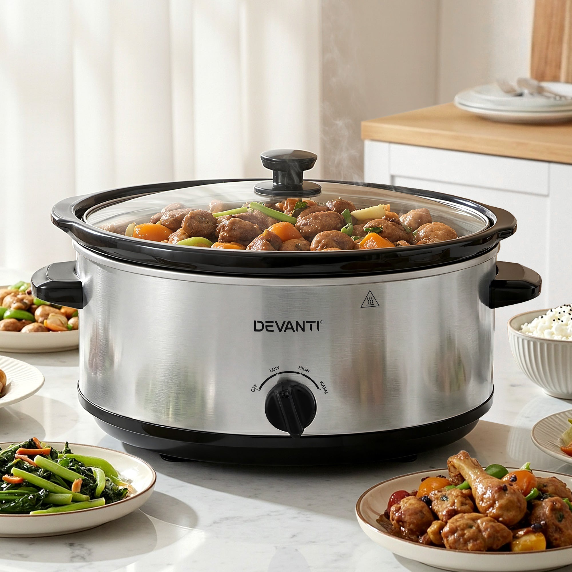 6.5L Electric Slow Cooker Multi Cooker 3 Heat Settings Keep Warm Pot Large
