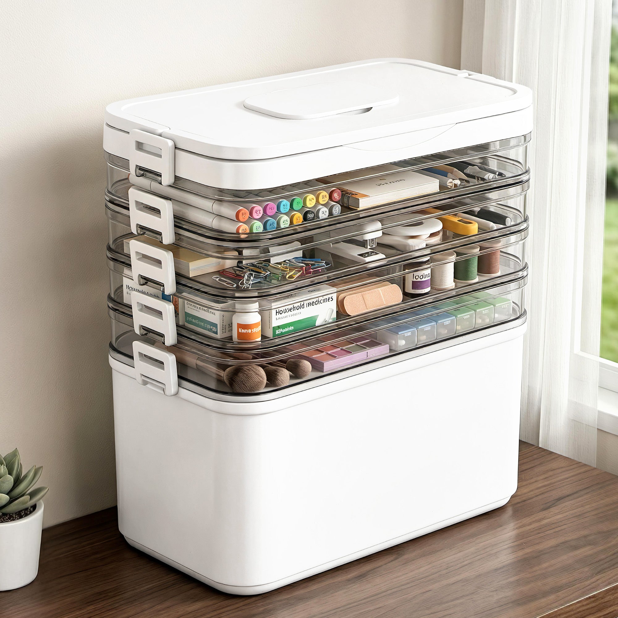 Artiss 5 Tier Clear Storage Box Portable Organiser | Simpledeals