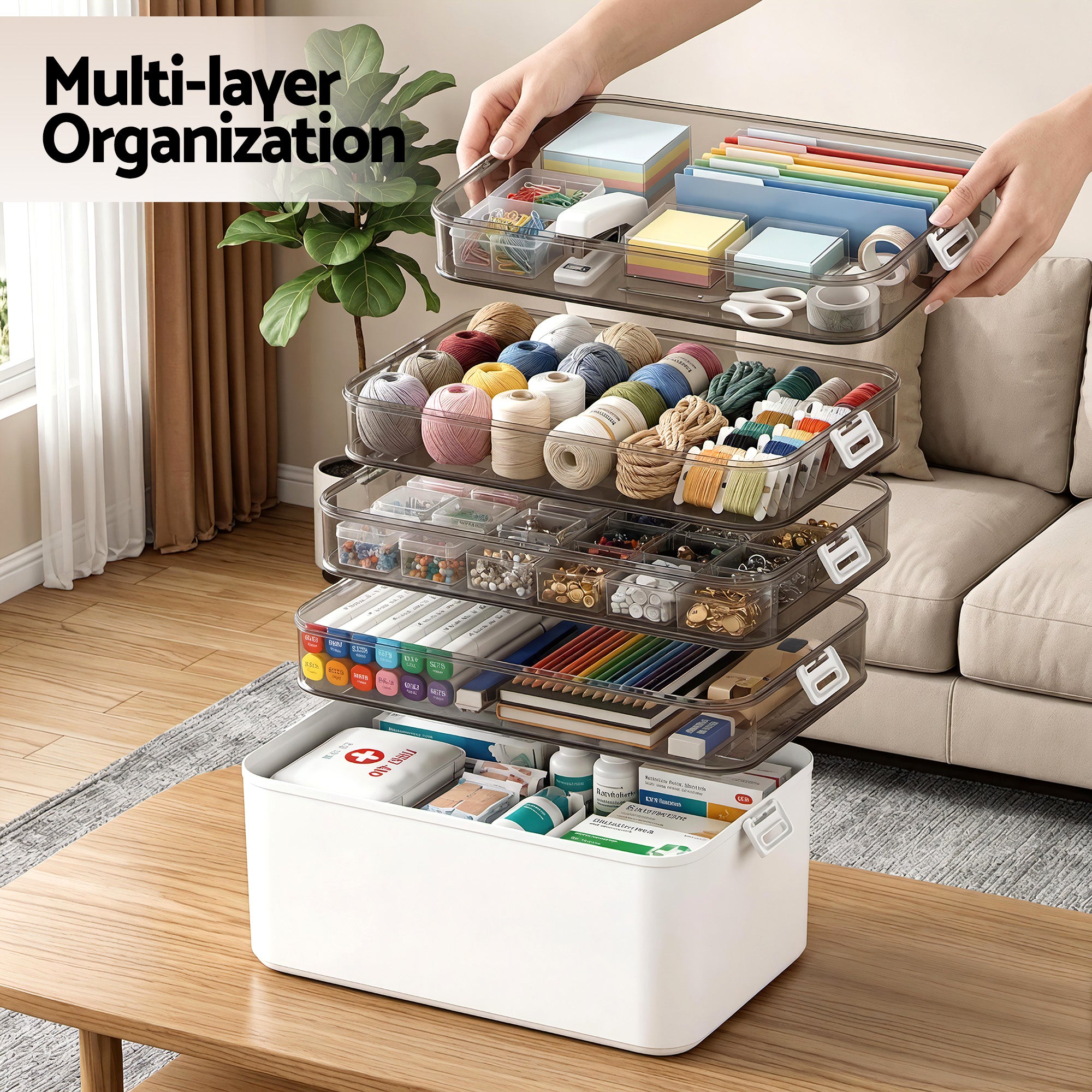 Artiss 5 Tier Clear Storage Box Portable Organiser | Simpledeals