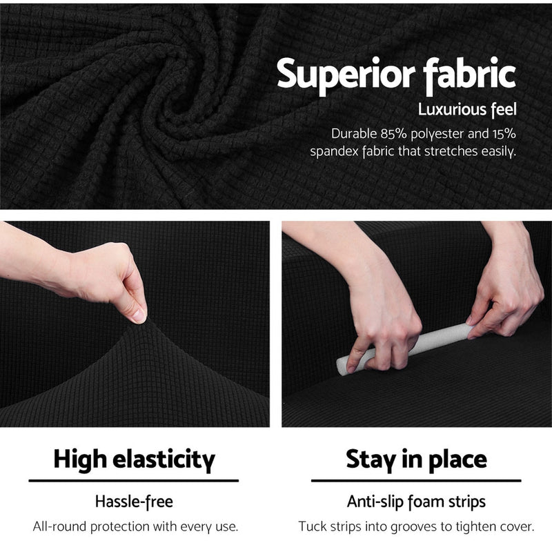 3 Seater - High Stretch Sofa Cover Couch Protector Slipcovers 3 Seater Black