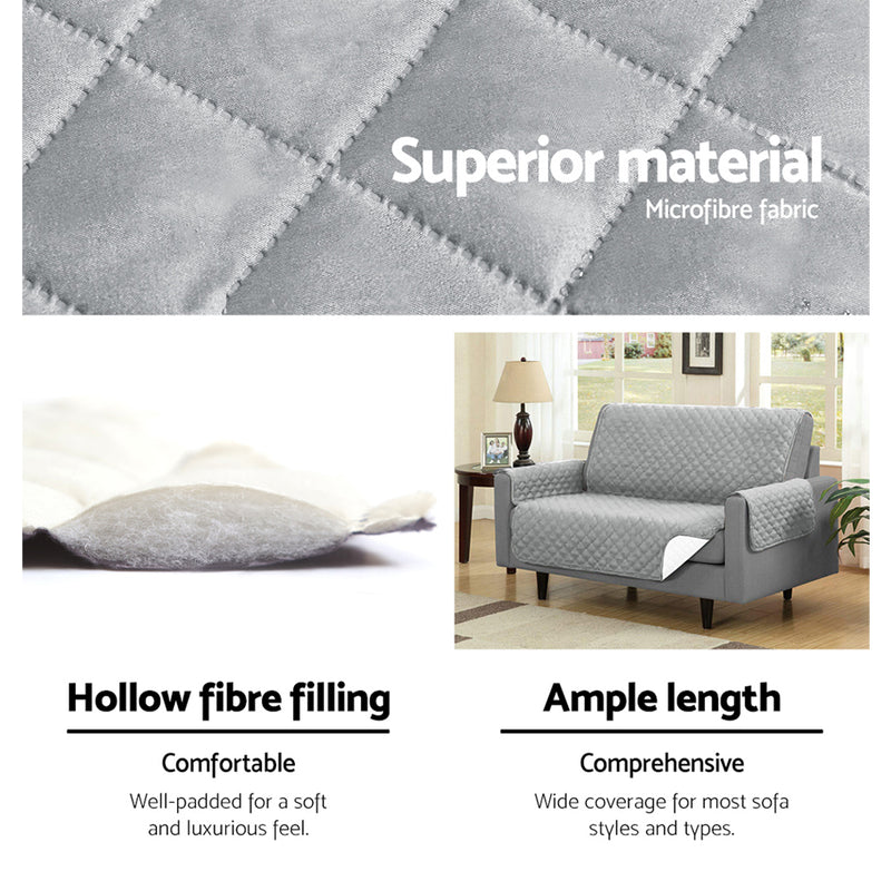 3 Seater - Sofa Cover Quilted Couch Covers Lounge Protector Slipcovers 3 Seater Grey
