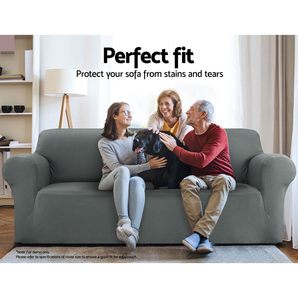 Grey Sofa Cover 4 Seater Stretch Fit Couch Protector Elastic Cover | 4 Seater