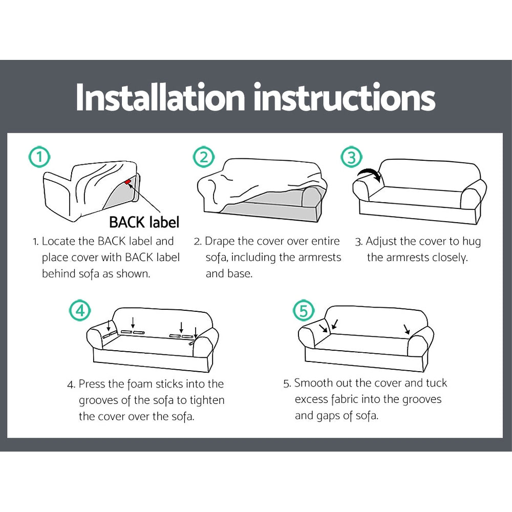 Sofa Accessories - Grey Sofa Cover 4 Seater Stretch Fit Couch Protector Elastic Cover
