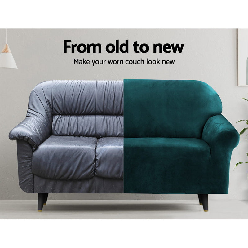 Sofa Cover Couch Covers 1 Seater Velvet Agate Green - Plush Lounge Slipcover