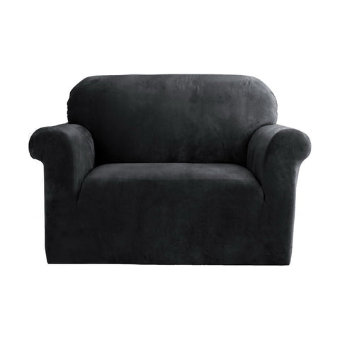 Velvet Sofa Cover Plush Couch Cover Lounge Slipcover 1 Seater Black
