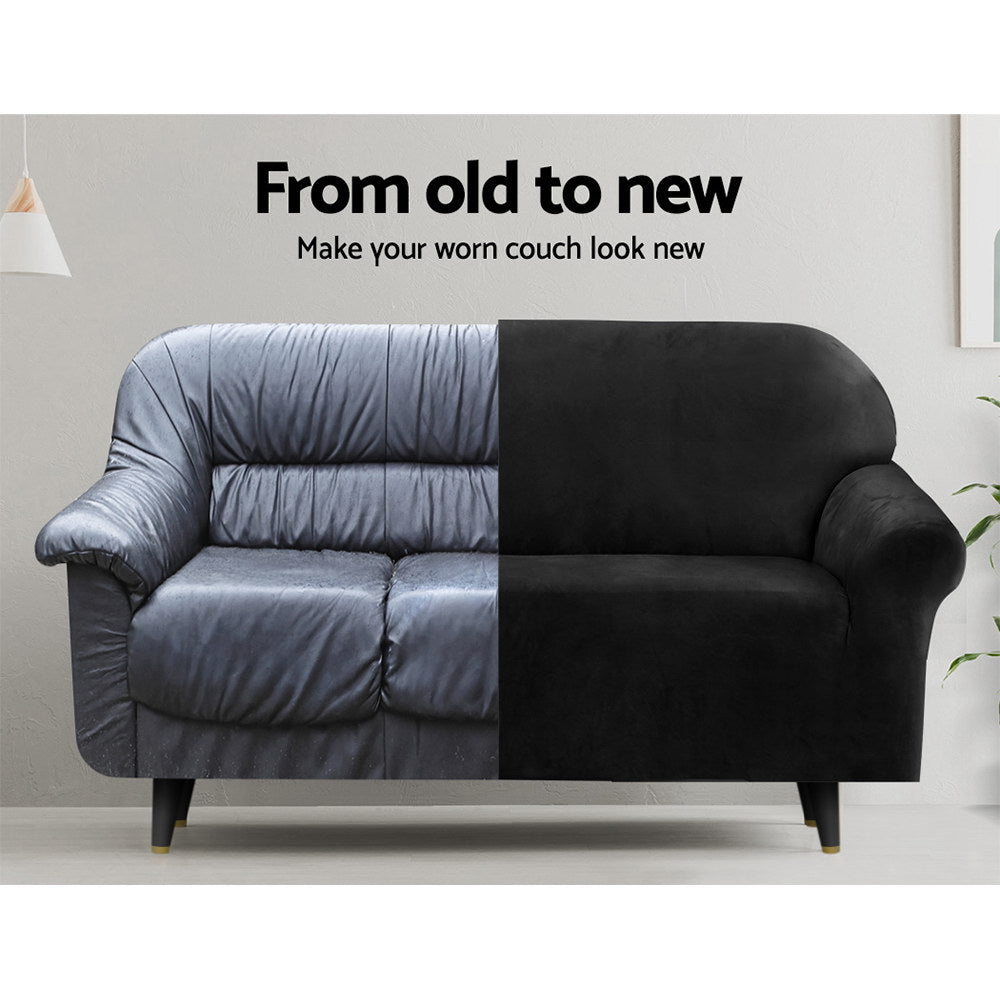 Velvet Sofa Cover Plush Couch Cover Lounge Slipcover 1 Seater Black