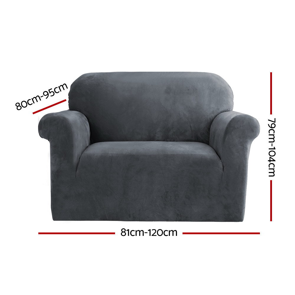 Velvet Sofa Cover Plush Couch Cover Lounge Slipcover 1 Seater Grey