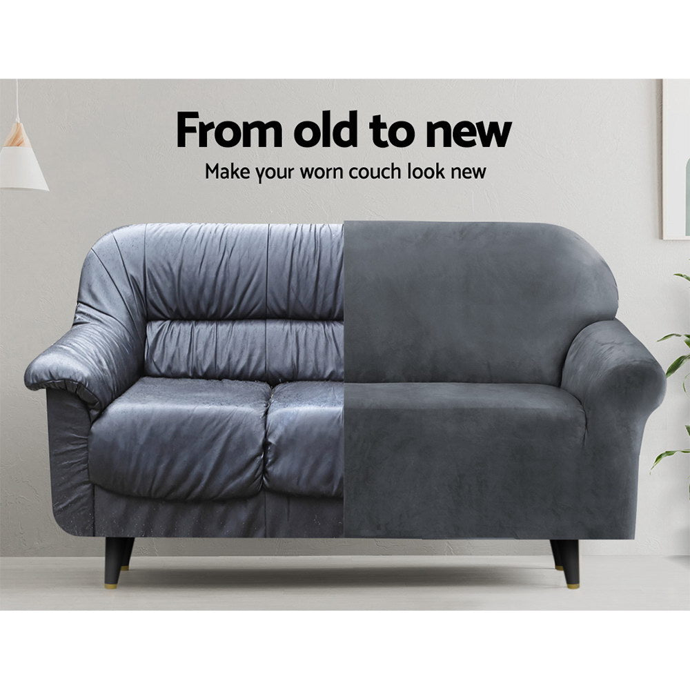 Velvet Sofa Cover Plush Couch Cover Lounge Slipcover 1 Seater Grey