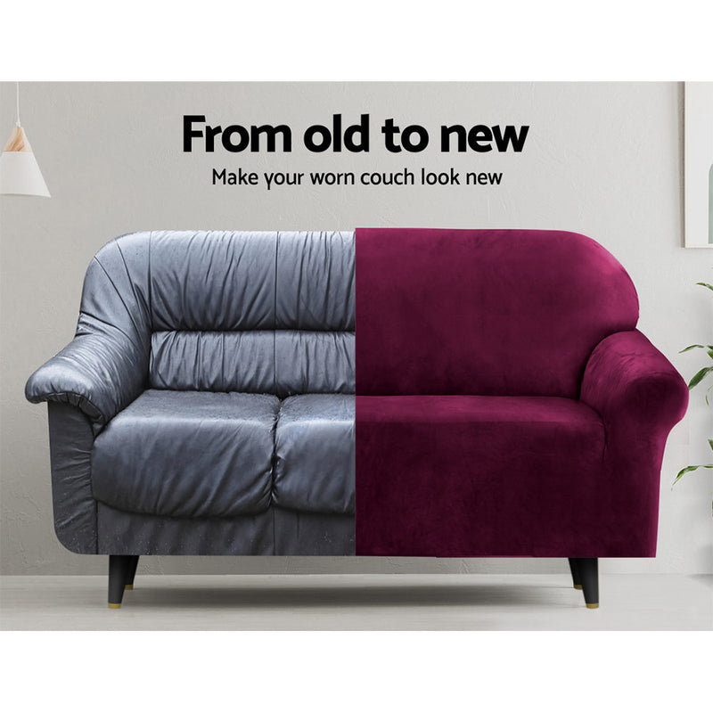 Sofa Cover Couch Covers 1 Seater Velvet Ruby Red - Plush Lounge Slipcover