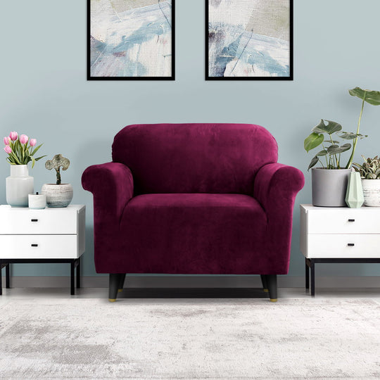 Sofa Cover Couch Covers 1 Seater Velvet Ruby Red with Velvet finish