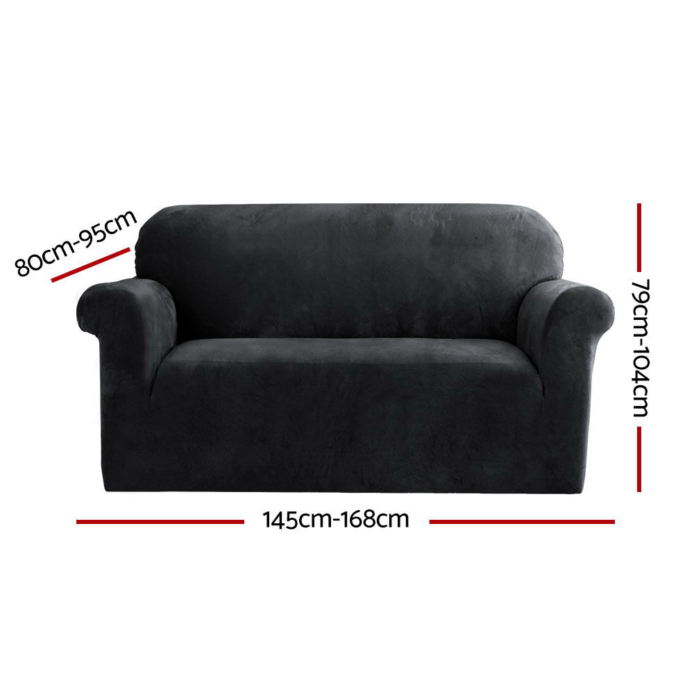 2-Seater Sofa Cover Couch Cover Velvet Black Stretchable Protector
