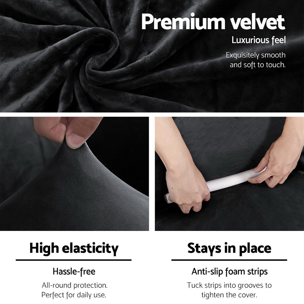 2-Seater Sofa Cover Couch Cover Velvet Black Stretchable Protector