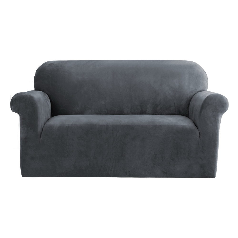 Grey Velvet Sofa Cover 2 Seater Stretch Couch Slipcover Protector