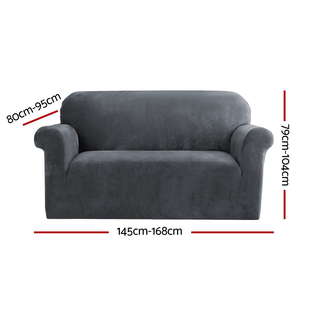 Grey Velvet Sofa Cover 2 Seater Stretch Couch Slipcover Protector