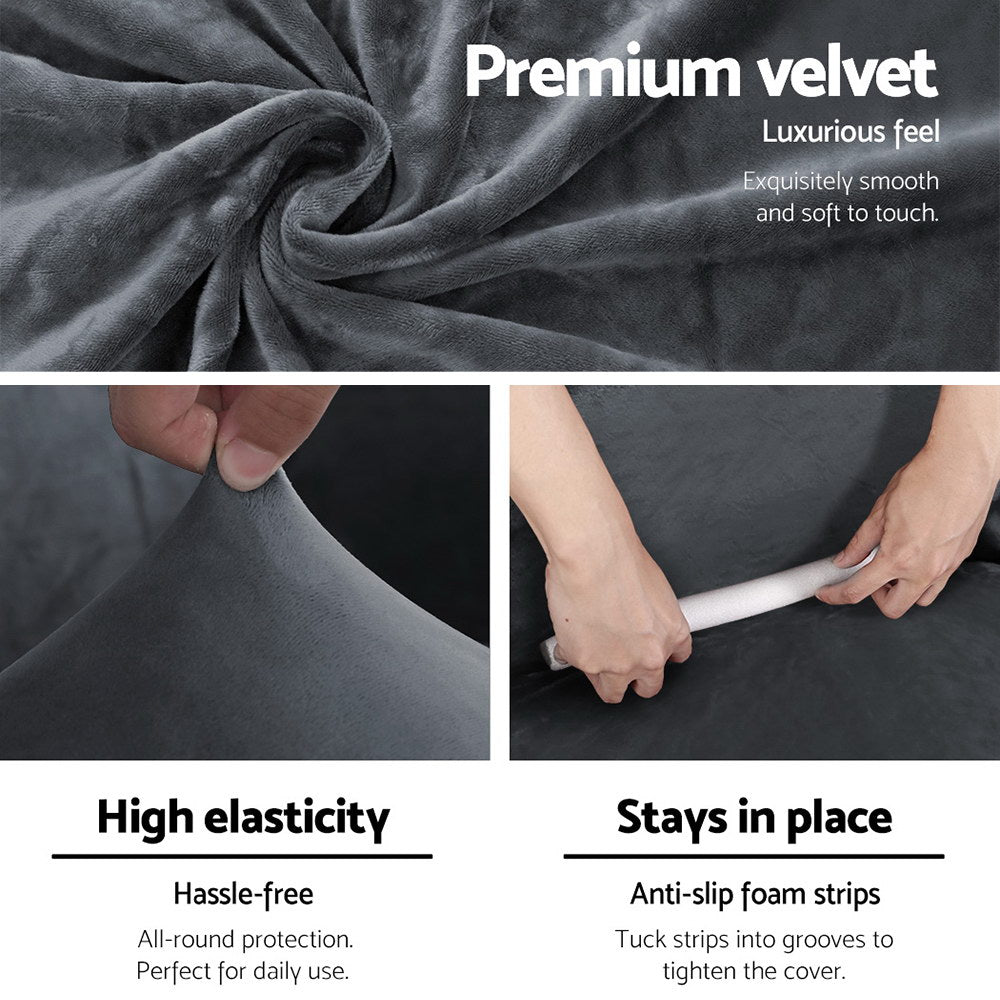 Grey Velvet Sofa Cover 2 Seater Stretch Couch Slipcover Protector