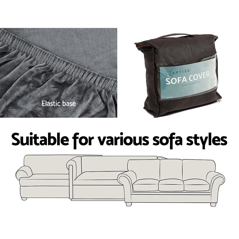 Grey Velvet Sofa Cover 2 Seater Stretch Couch Slipcover Protector
