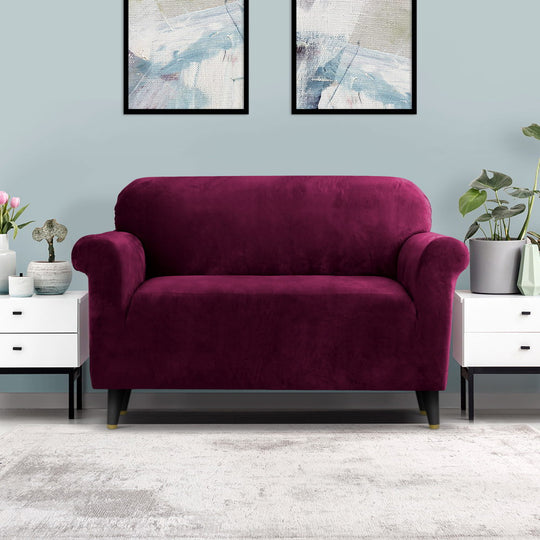 Sofa Cover Couch Covers 2 Seater Velvet Ruby Red with Velvet finish