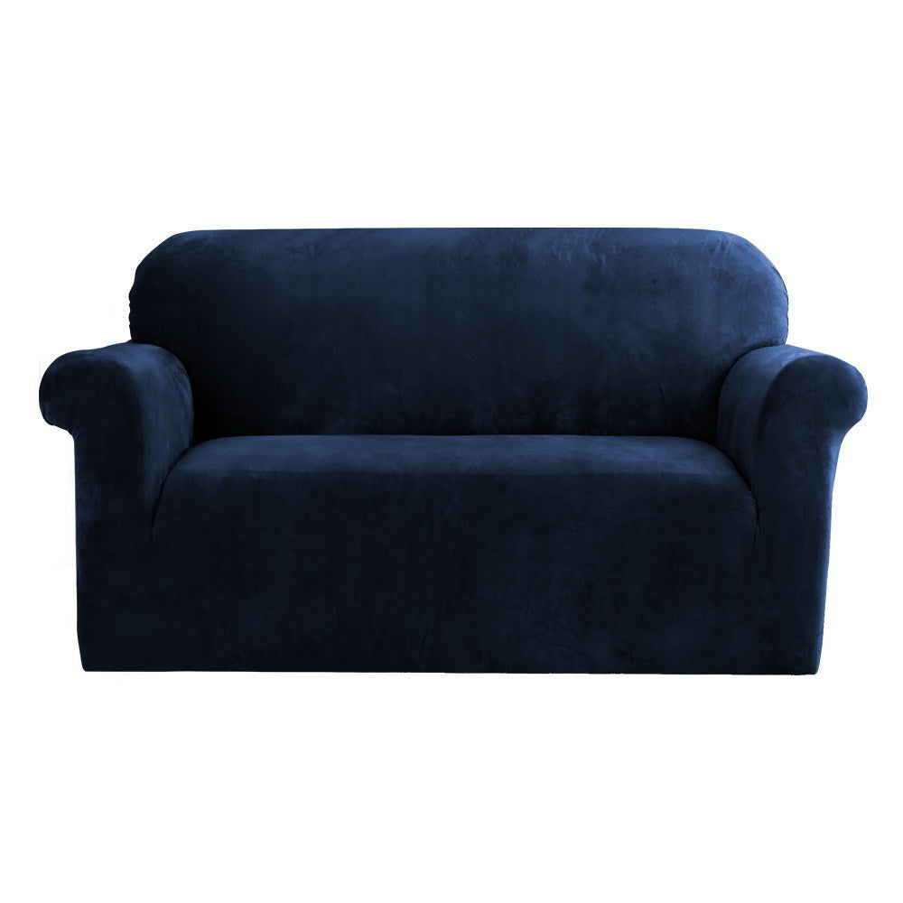 2-Seater Velvet Sofa Cover Couch Protector Sapphire Blue