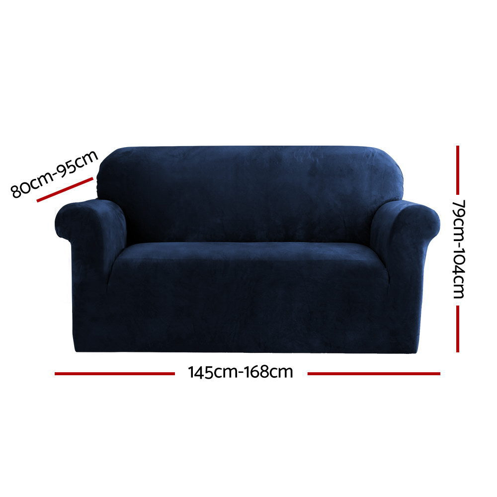2-Seater Velvet Sofa Cover Couch Protector Sapphire Blue