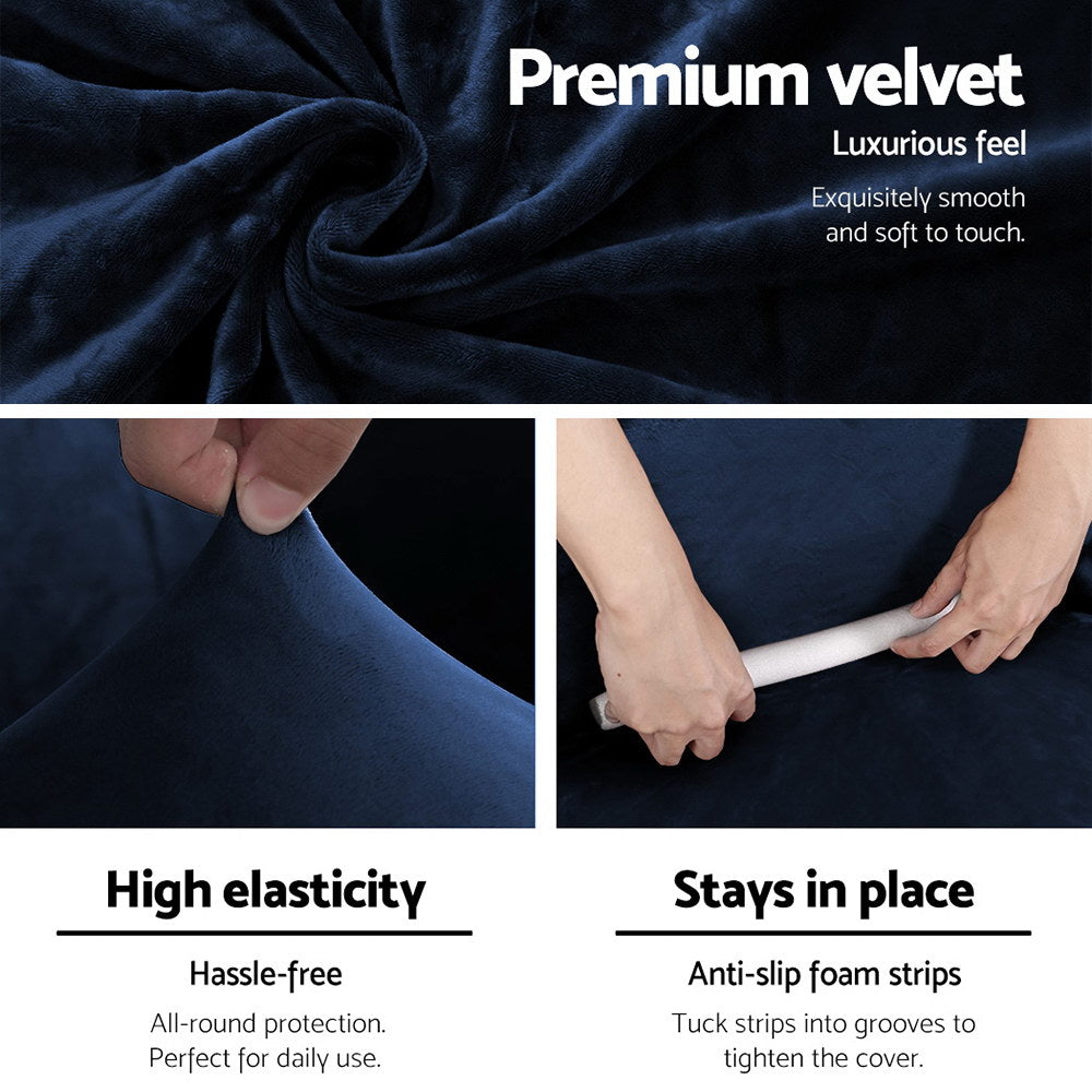 2-Seater Velvet Sofa Cover Couch Protector Sapphire Blue