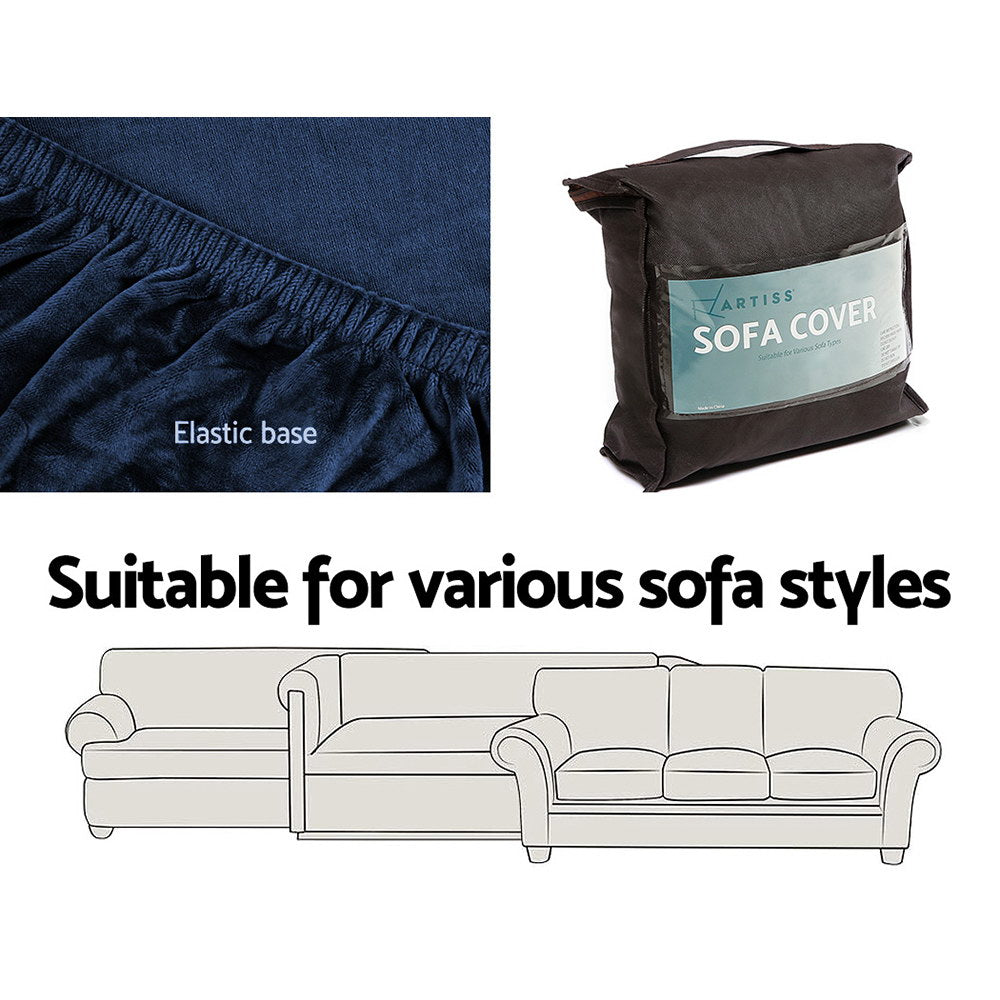 2-Seater Velvet Sofa Cover Couch Protector Sapphire Blue