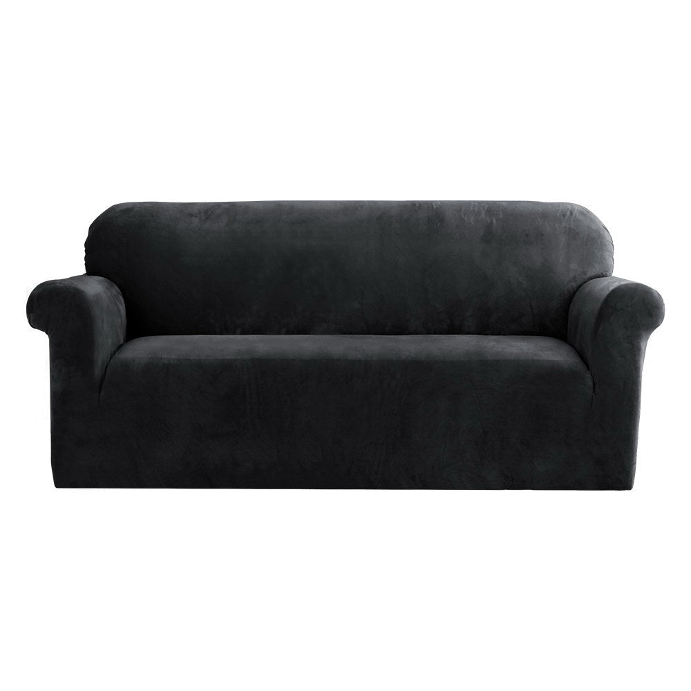Black colour - Velvet Sofa Cover Plush Couch Cover Lounge Slipcover 3 Seater Black