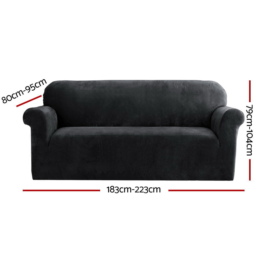 Velvet finish - Velvet Sofa Cover Plush Couch Cover Lounge Slipcover 3 Seater Black